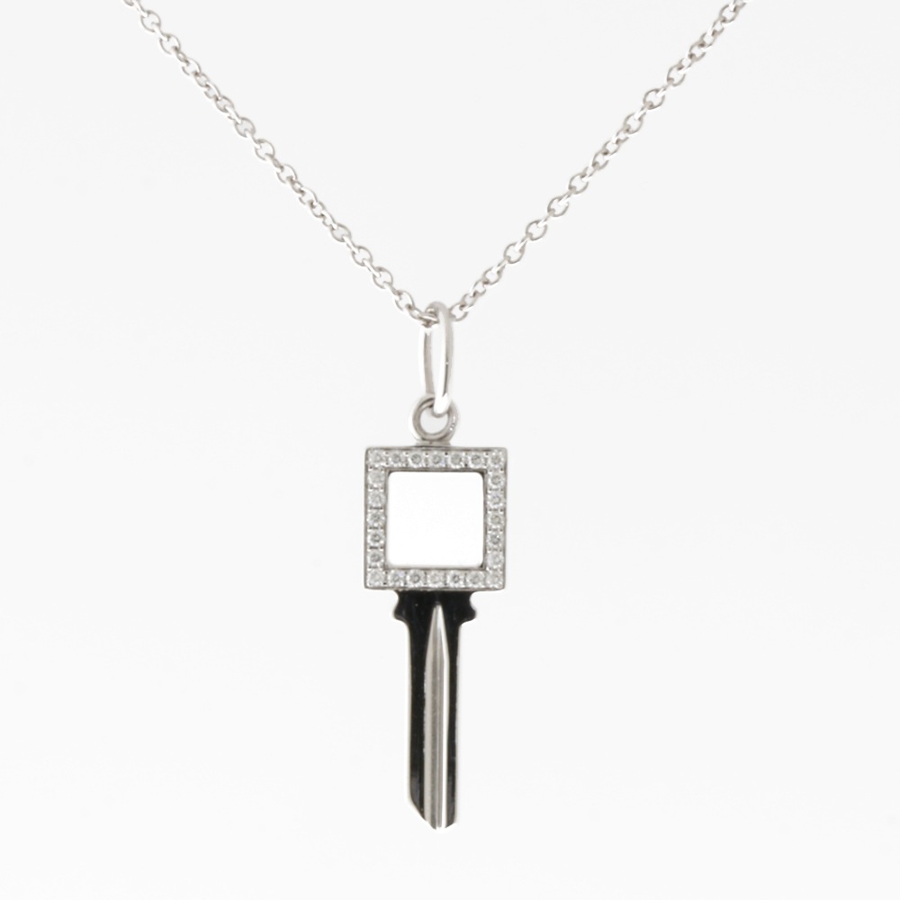 ティファニー モダンキー オープンスクエア ネックレス 18金 K18ホワイトゴールド ダイヤモンド TIFFANY&Co. 中古 美品