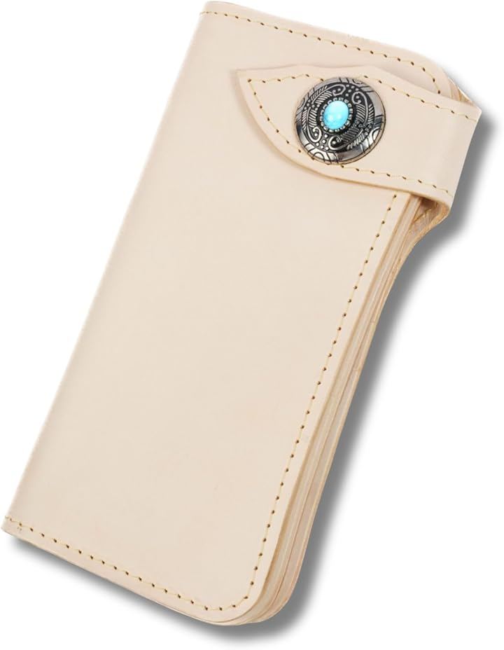 バイカーズウォレット 長財布 ライダースウォレット レザーウォレット 三つ折り メンズ 本革 ヌメ革 革財布 牛革 メンズ長財布 ロングウォレット 長サイフ (ナチュラル)