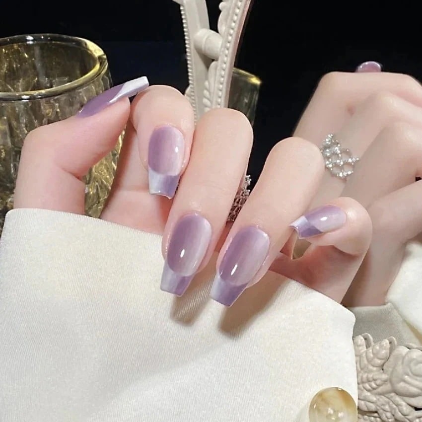 取り外し可能なウェアラブルマニキュアパープルグラデーションフェイクネイルパッチw4w5
