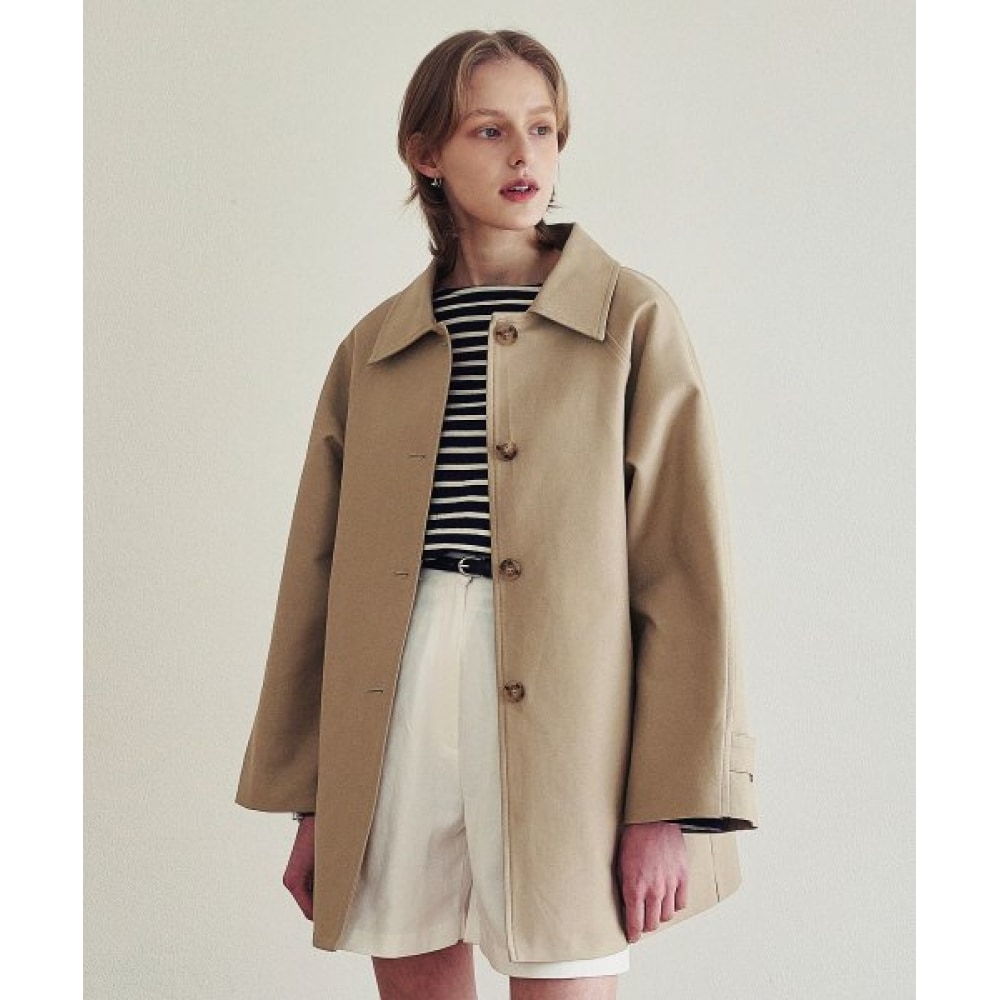 LOEIL コットンシングルハーフコート-ベージュ