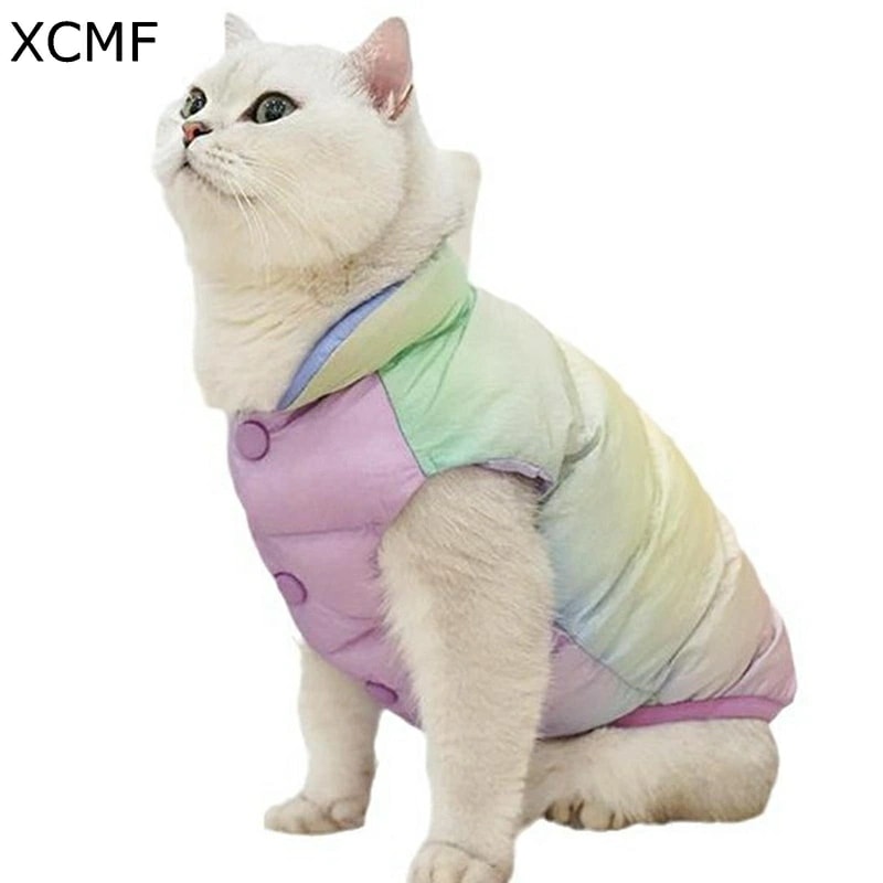 犬の服 猫の服 中綿ジャケット 綿服 冬用 ペット服 可愛い 多彩 レインボー 撥水 ボタン 保温 防寒着 おしゃれ ファッション 小型犬 秋 冬 防寒ジャケット 可愛い 洋服 部屋着 散歩着 中小型