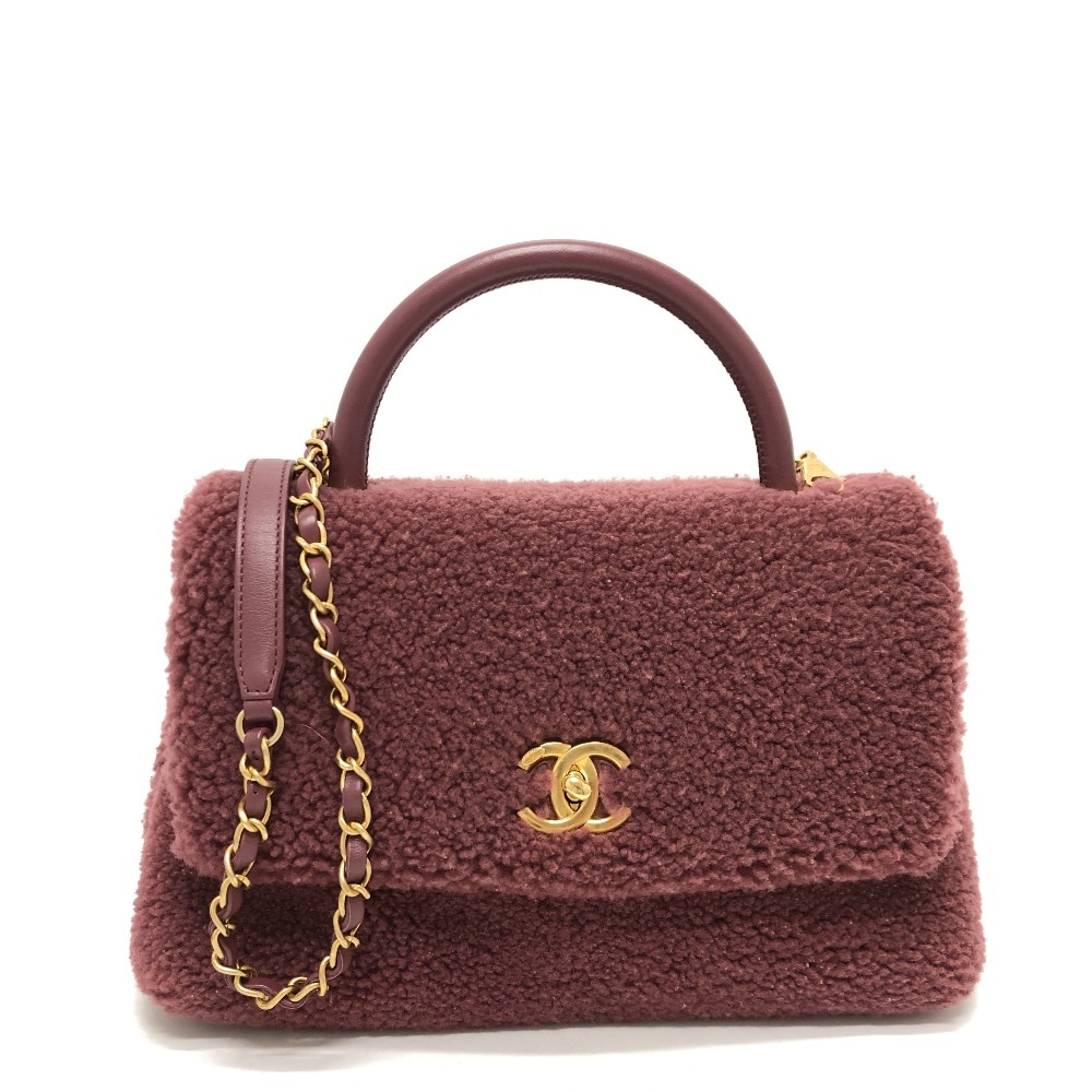 ハンドバッグ ボア ココハンドル 2WAY ムートン ワインレッド