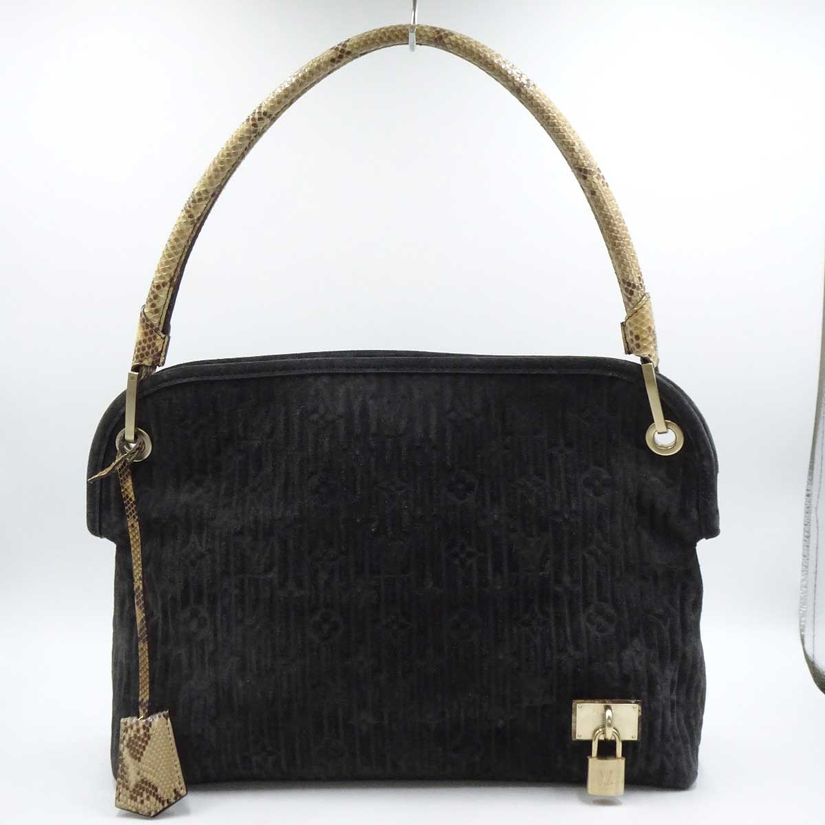 【中古】ルイ・ヴィトン ウィスパーGM ハンドバッグ スエード パイソン モノグラム ブラック系 M95811 Louis Vuittonハンドバッグ