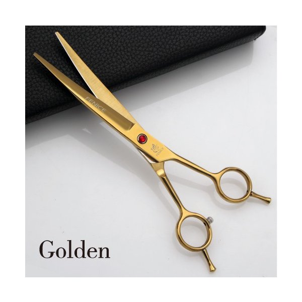 Fenice新しいデザインペットグルーミングはさみ切断鋏7.0インチ湾曲ブレード25度カラフルなテディビションプードル Golden 7 inch