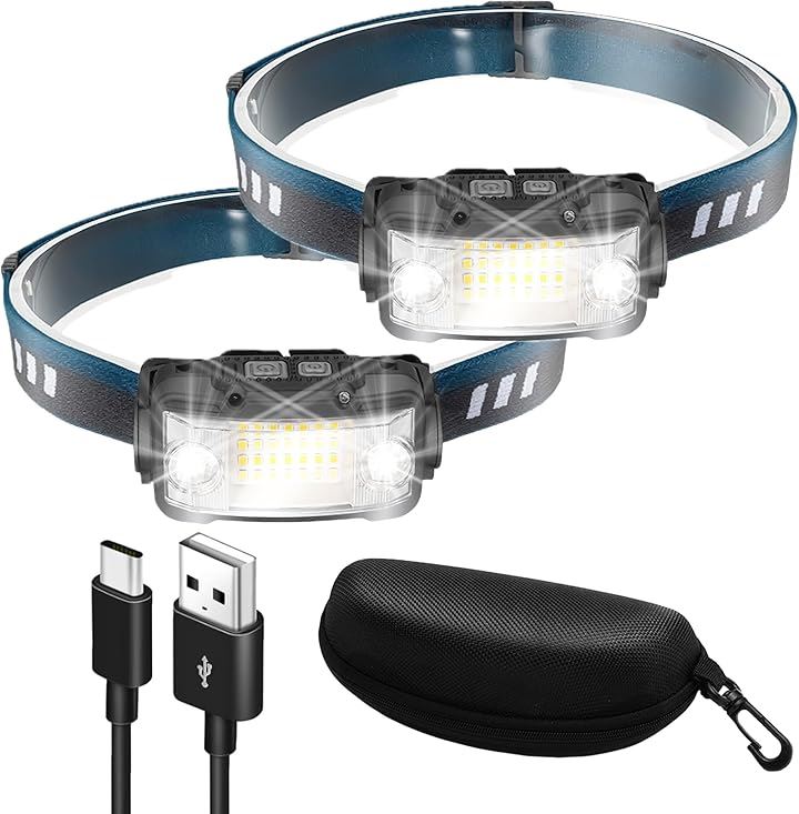 セルカノ ヘッドライト USB充電式 ネックライト 17時間点灯 ケース付き 高輝度 超広角 軽量 小型 センサー搭載 LED 防災 防水 キャンプ 登山 ハイキング 釣り( ブラック)