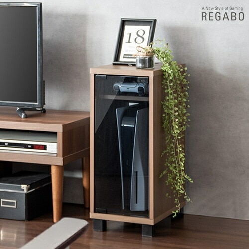 宮武製作所【お客様組み立て】デザイナーズゲームラック REGABO（レガボ） ブラウン PS5やSwitchなど据置型ゲーム機収納に GRK-004-BR【ゲーム機ラック ゲームインテリア ガラス扉付