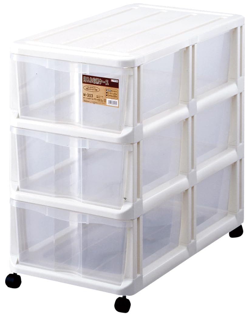 天馬(Tenma) たくさん収納できる衣装ケース 日本製 押入れ収納ケース キャスター付き中身の見えるクリアケース 引き出し収納ケース【組立式】【色 ホワイト】 【型番 M-303】 【幅37×奥行7