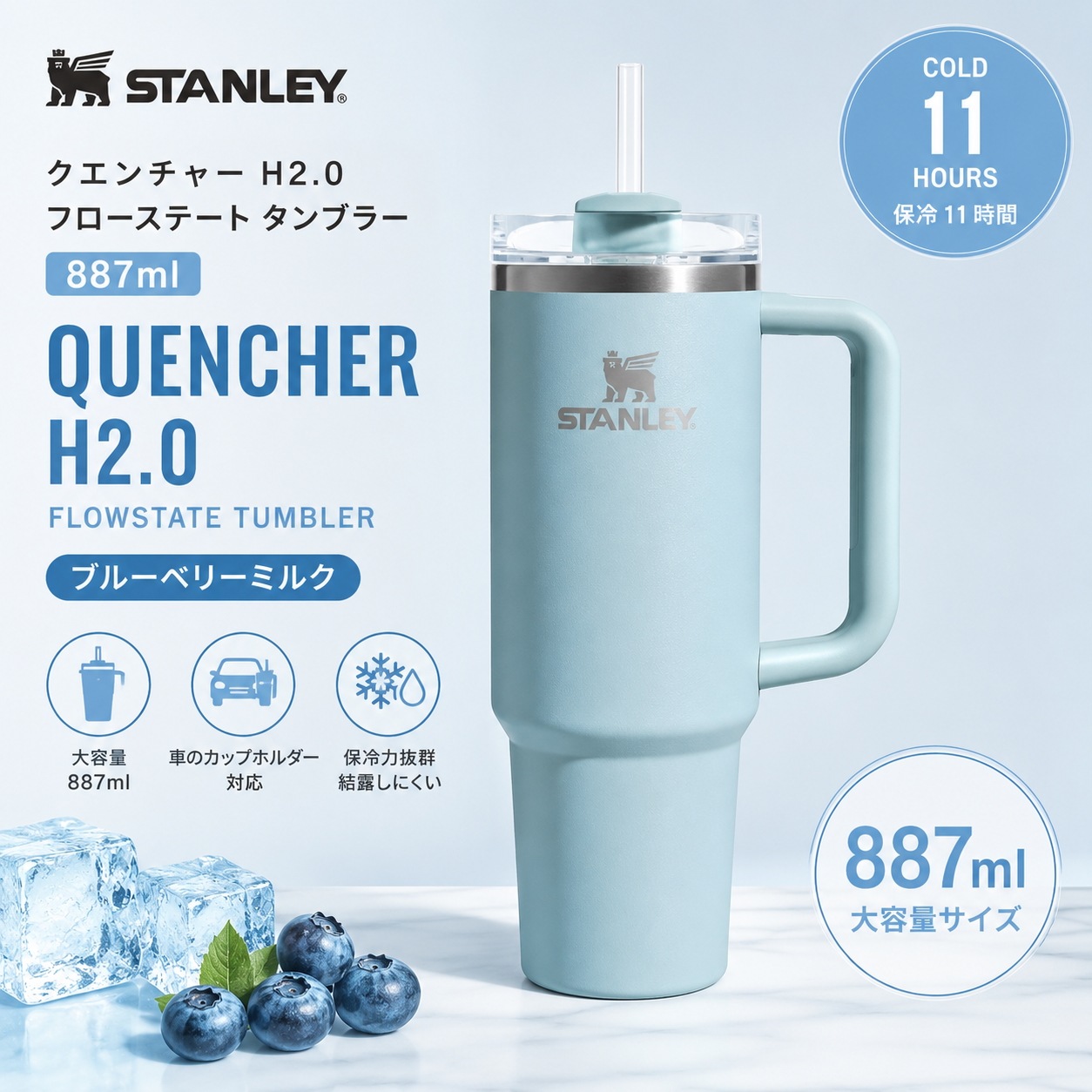 クエンチャー H2.0 フローステート タンブラー 887ml ブルーベリーミルク 10-10829-030