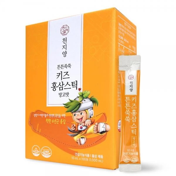 チョンジヤン 丈夫にすくキッズ紅参スティックマンゴー味100包 천지양 튼튼쑥쑥 키즈홍삼스틱 망고맛 100포