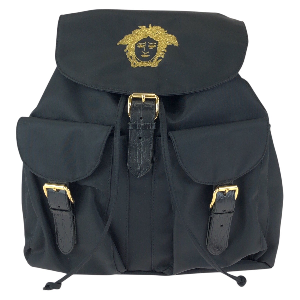 美品 ヴィンテージ メデューサ ブラック 黒 ゴールド金具 ナイロン/レザー リュック・デイパック バックパック レディース 601907