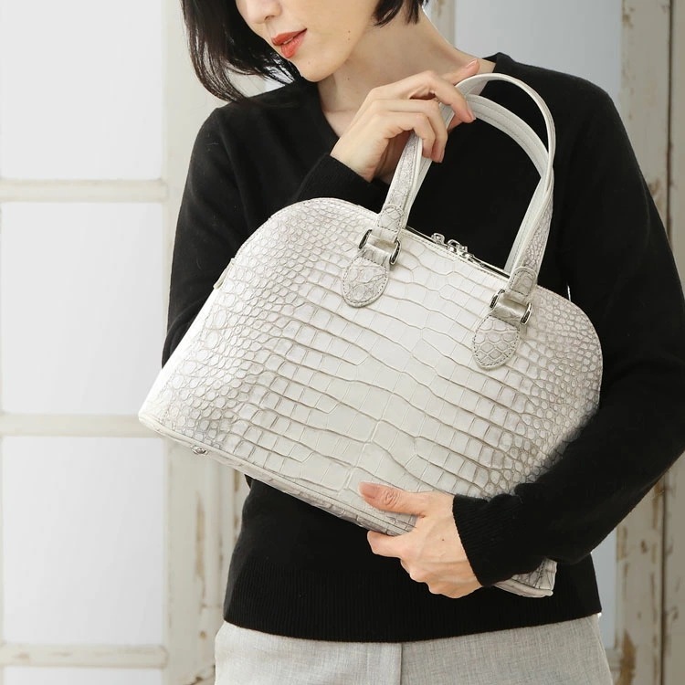 ヒマラヤスモールクロコダイル日本製ハンドバッグセンター取りJRA両開ファスナーポロサ