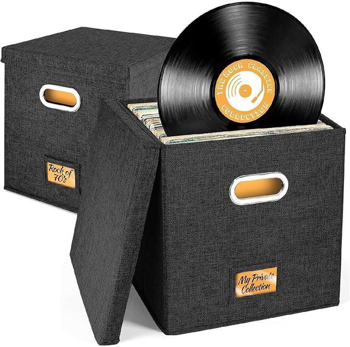 レコード専用 レコードケース レコードボックス 収納 蓋付き 収納box(ブラック2個セット)