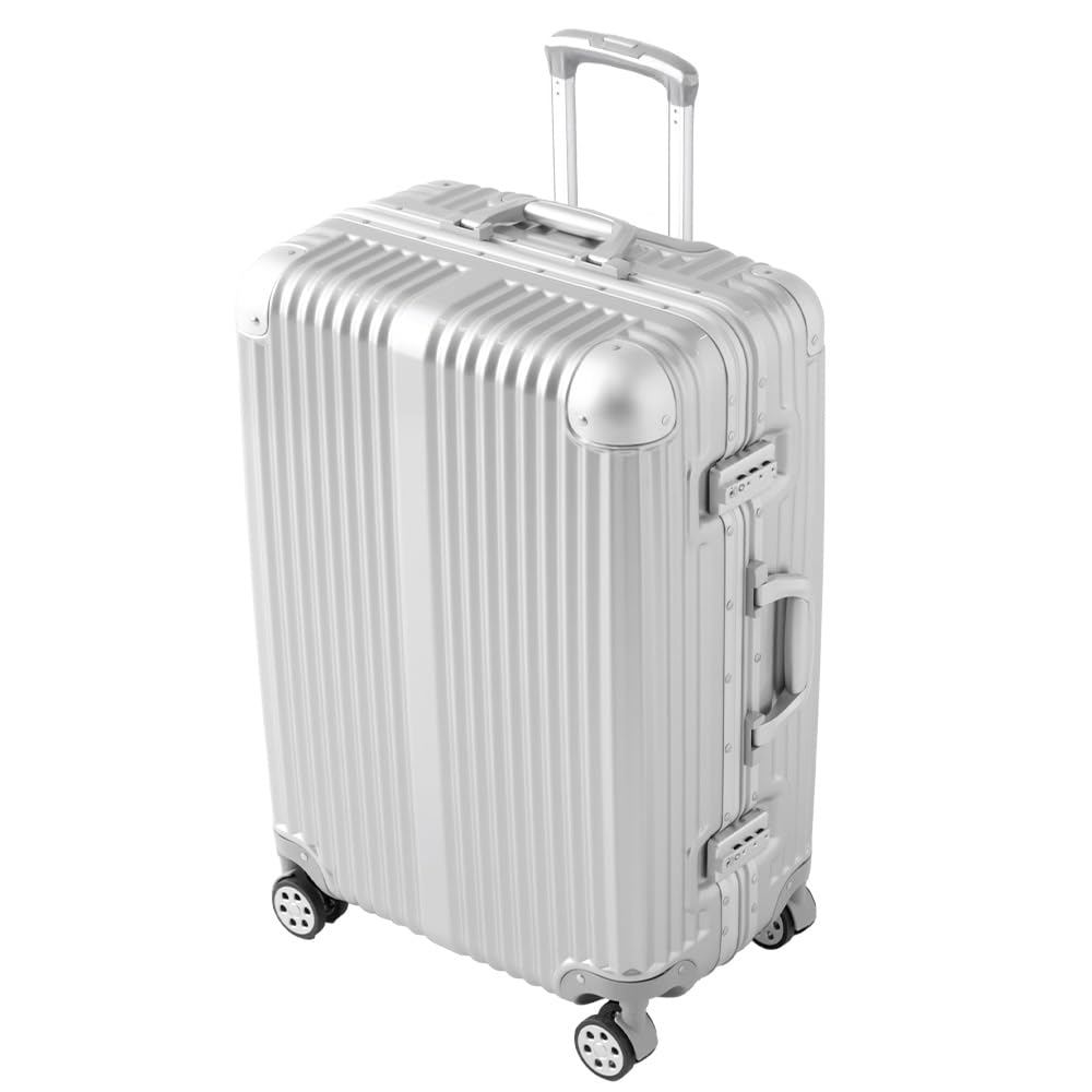スーツケース アイリスプラザ キャリーバッグ アルミフレーム 軽量 Mサイズ 79L ダブルキャスター 3~7泊 旅行 シルバー