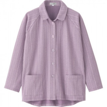 ケアファッション カット衿付マグネット釦カーディガン(指先ストレッチ)(婦人) パープル M～L 82060241