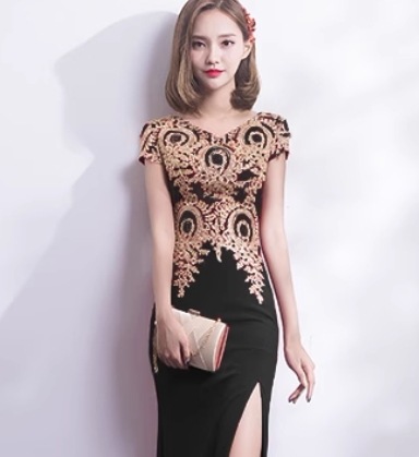 ワンピース デート モテアイテム ロング イブニングドレス チャイナドレス スリット 刺繍 大人可愛い きれいめ 上品 おしゃれ かっこいい 大人可愛い ラブリー キュート ガーリー クール モード系