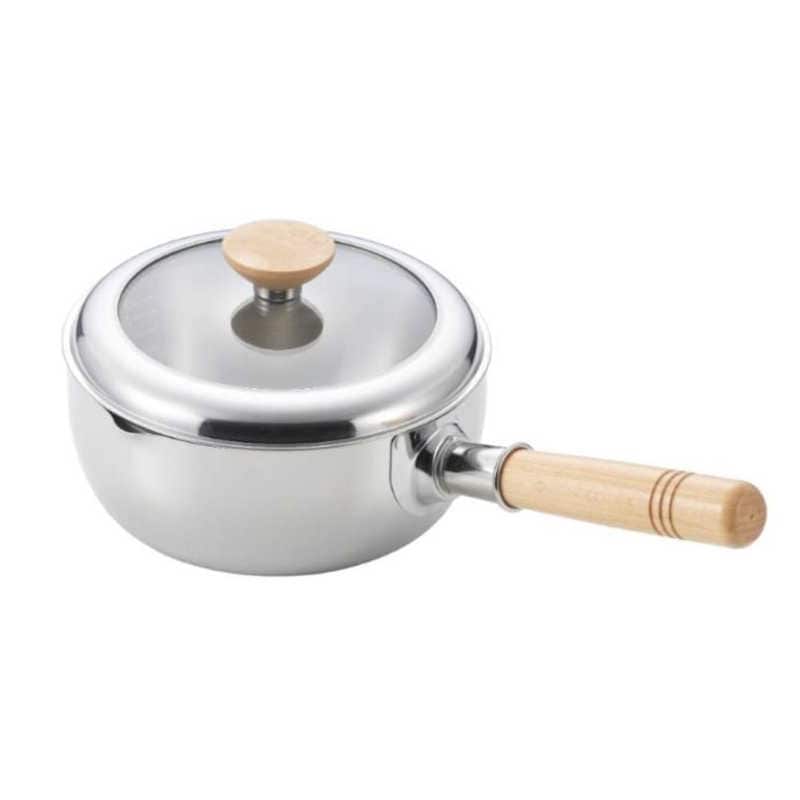 ヨシカワ　片手鍋 18cm IH ガス 木柄 ガラス蓋付き　SJ3816