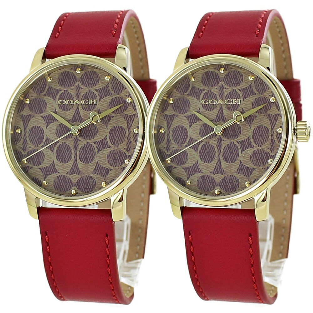 コーチ ペアウォッチ 腕時計 手表 メンズ レディース 赤 革ベルト お揃い 還暦祝い 60歳ペアギフト おすすめ 結婚祝い ブランド 時計 スリム 薄型 シンプル ペア カップル 大人 誕生日 結婚