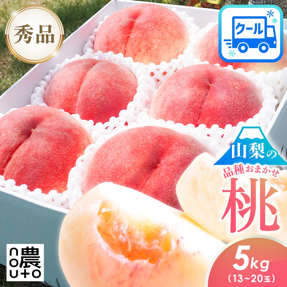 桃 山梨 5kg (約13~20玉) クール便 秀品 【6/15以降発送】 果物 もも 山梨県 ギフト 贈答 プレゼント お中元 産地直送 品種お任せ 白桃 あかつき 白鳳 川中島