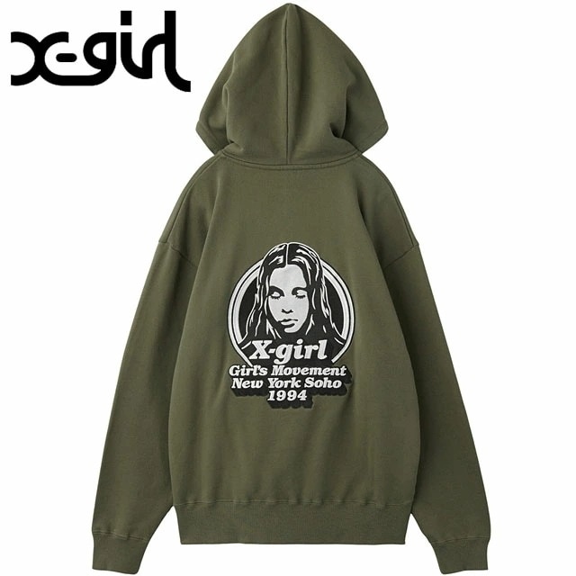 ジップアップスウェットフーディー [105254012015] レディース トップス パーカー バックプリント オリーブ 正規取扱店