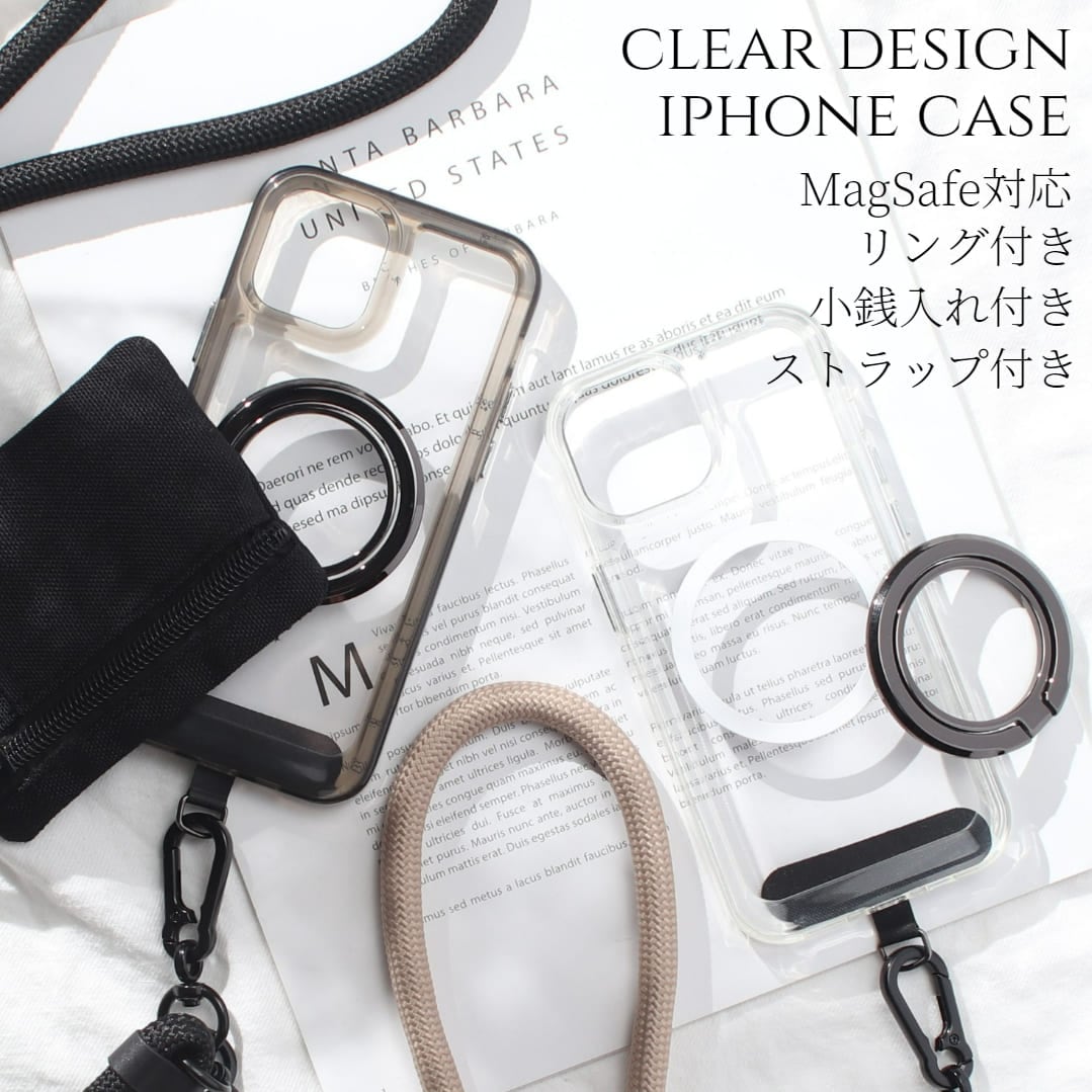 iphone ケース クリア ショルダー リング付き 小銭入れ iphone15 iphone14 iphone13 12 mini マグセーフ SE 11 カバー 14 13 15 pro