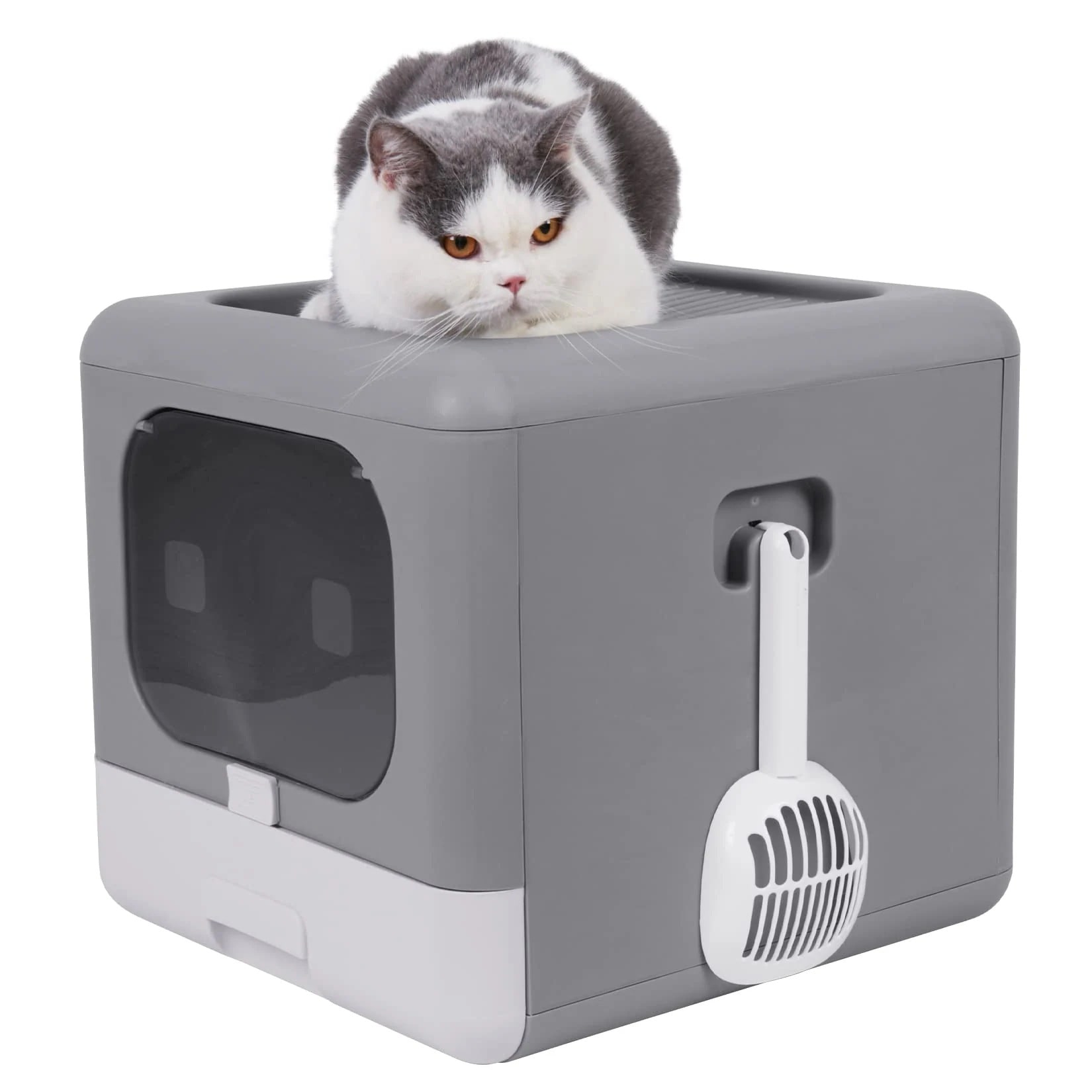 猫トイレ本体 ドーム 大型猫用 引き出し フード付き フルカバー 上から猫トイレ すのこ 扉付き