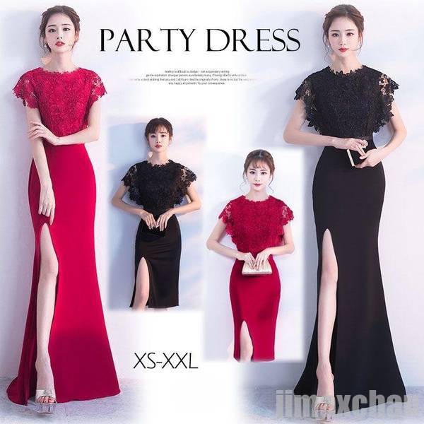 パーティードレス 結婚式 ロング丈/膝丈 お呼ばれ ワンピース 披露宴 タイトスカート 上品 大人 同窓会 レース 着痩せ 花嫁 20代 30代 40代 ブラック ワイン ホワイト レッド