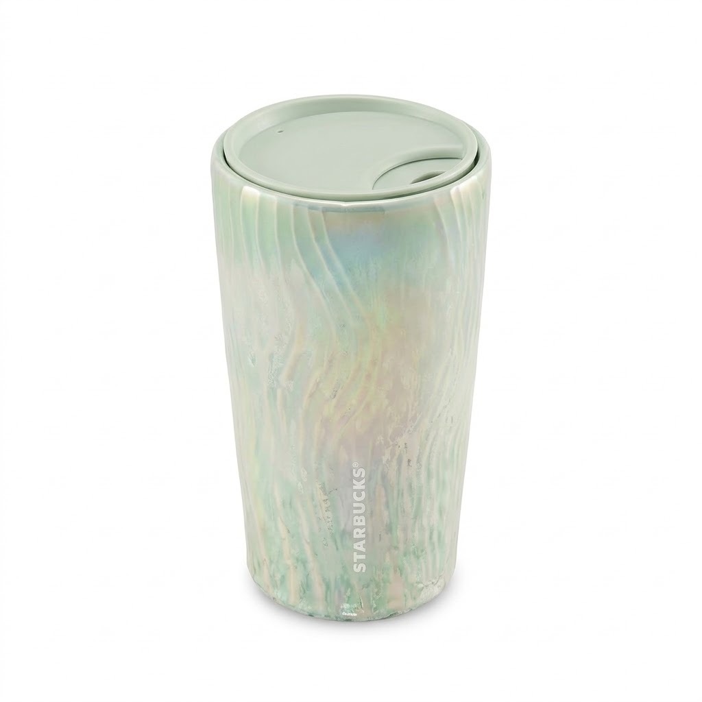日本未入荷 マグカップ 蓋付き 355ml オーロラ パール加工 セラミック タンブラー 二重構造 断熱 仙霧緑 コーヒーカップ 陶器 おしゃれ ギフト