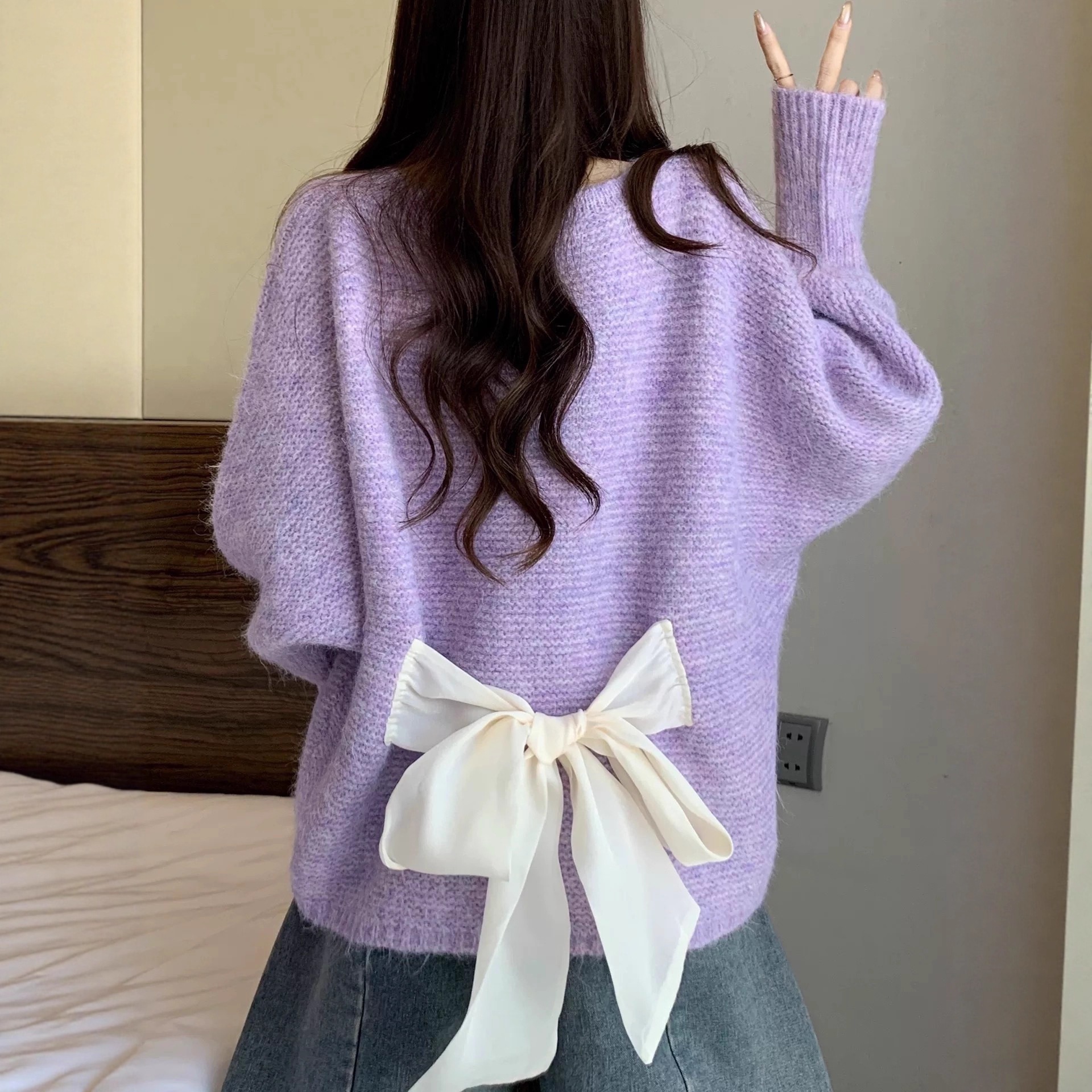 10個セット 背中リボンニット女2025秋冬モチモチゆったり甘めプルオーバー