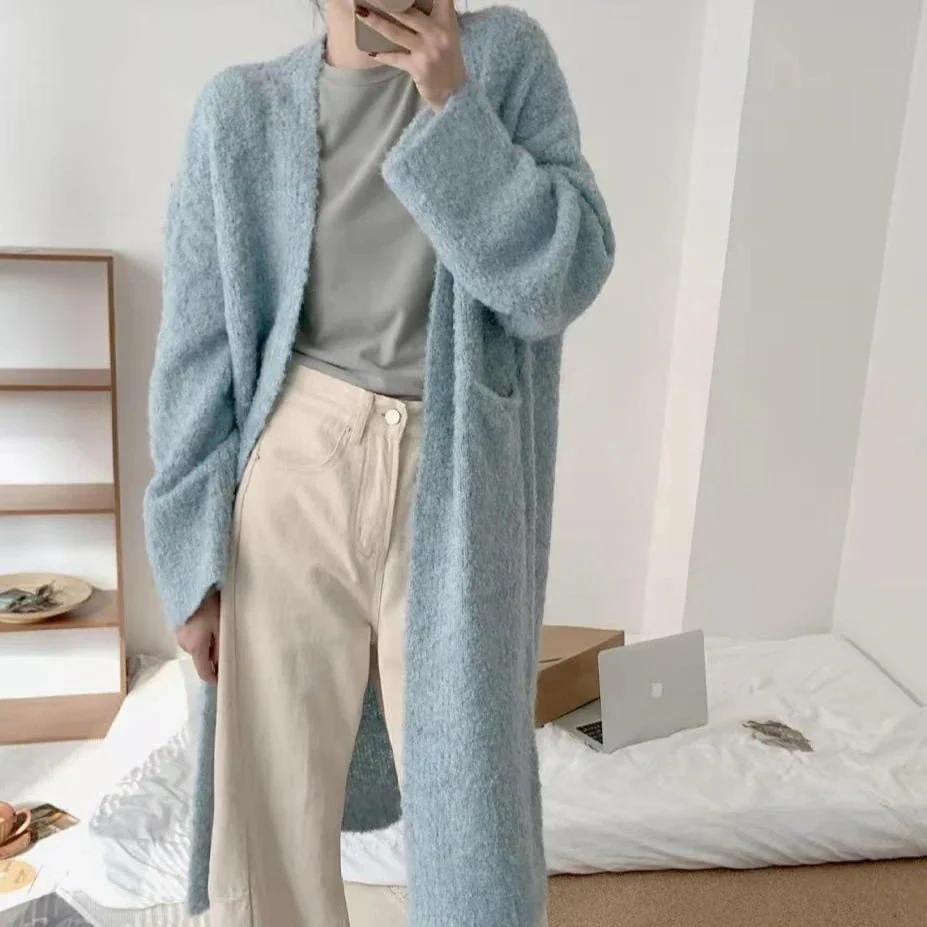 【3日出荷】ロングセーターコート女2025秋冬新作ゆったりアウター韓国版モチモチニットカーディガン厚手レディースアウターモヘアニット ノルディックニット