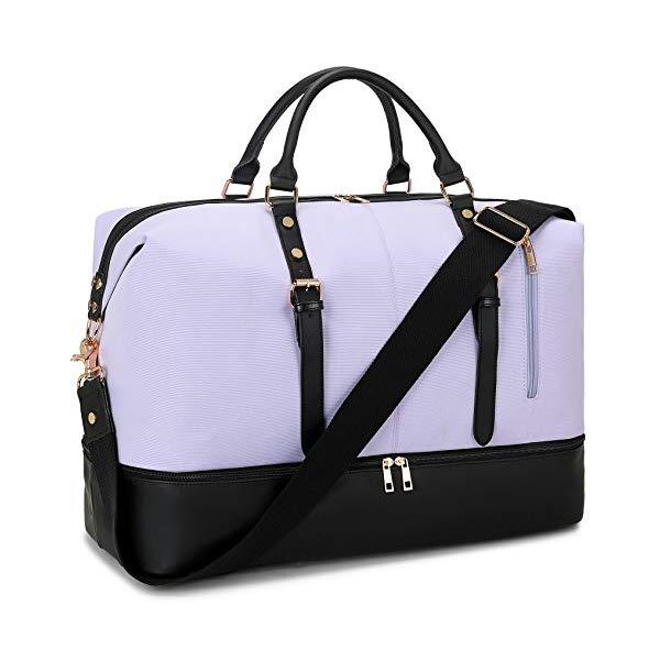 Weekender Carry On Tote Overnight Bag for Men and Women Travel Duffle with Bottom Shoe Compartment (