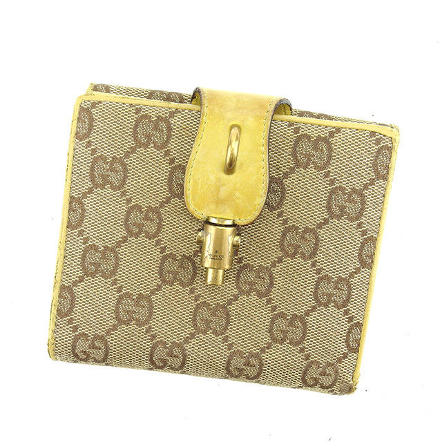 Wホック財布 二つ折り財布 GGキャンバス ベージュ ブラウン グリーン 中古