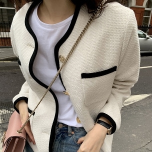 ノーカラージャケットコート アウター コート ジャケット 長袖 襟なし かわいい 大人可愛い