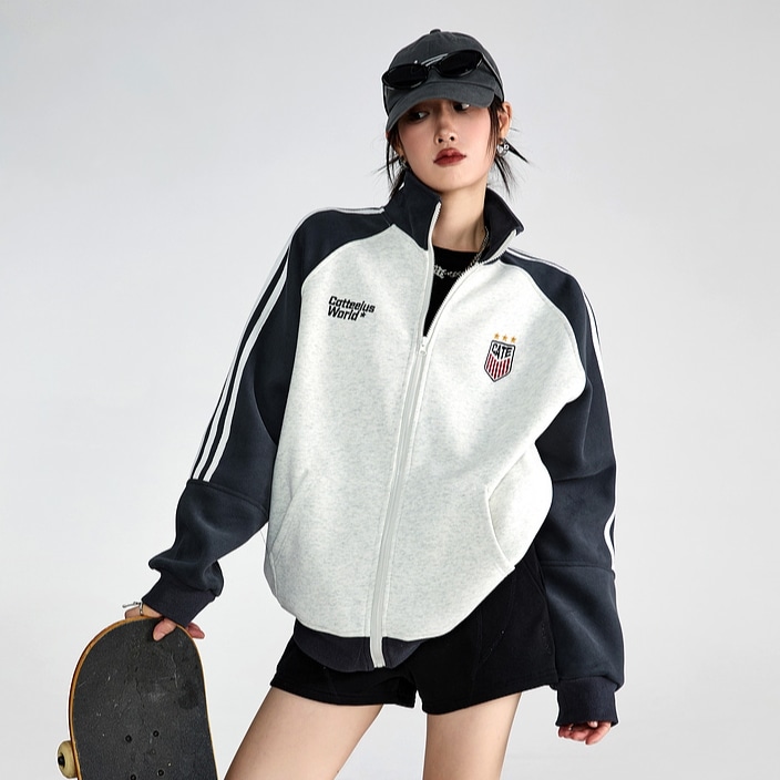 2025秋冬 韓国風 かわいい レディース ハイネックスタンドネックアウター ブルゾンお出かけ黑長袖セクシーシルエットトップスサイドカジュアルファッション系ベースボールサイズフルトラック
