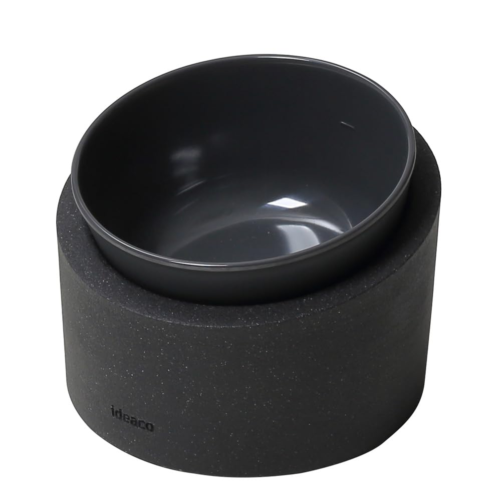 ideaco (イデアコ) ペットボウル 水入れ スタンド 傾斜付き 犬 猫 食器 350ml Pet Feeder Water/Low stone sand black (ペットフィーダー ウォータ