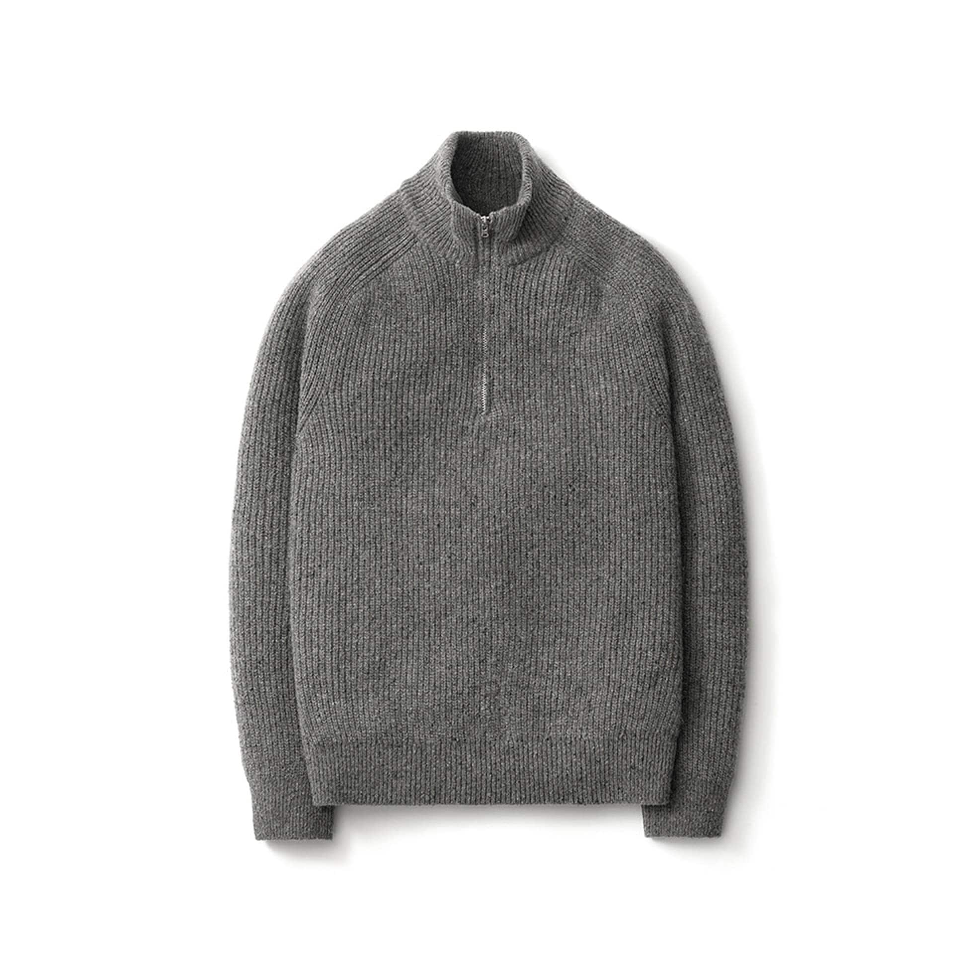 【POTTERY】 HIGH NECK HALF ZIP-UP KNIT : MELANGE GRAY