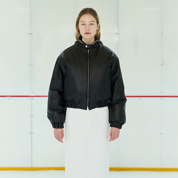 【PESTO】 DIAMOND QUILTING LEATHER JUMPER : BLACK