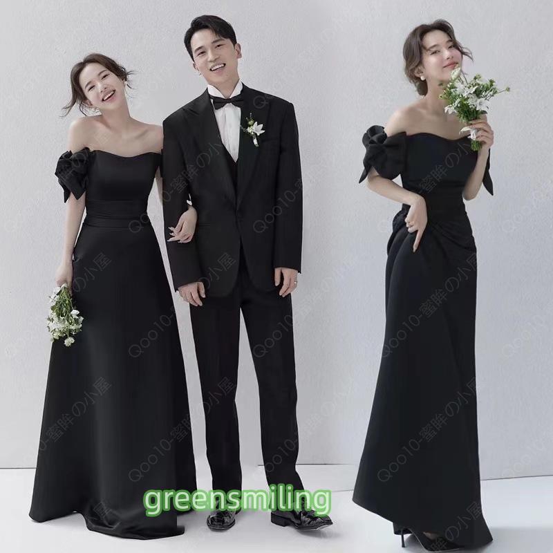 カラードレス ロングドレス ブラック ホワイト オフショルダー 白 黒 パーティードレス ウェディングドレス ウエディングドレス 結婚式 二次会 花嫁 前撮り-43