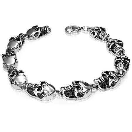 スカルステンレスブレスレット ドクロヘッド ガイコツ メンズ 男性 髑髏 骸骨 手首 アクセサリー