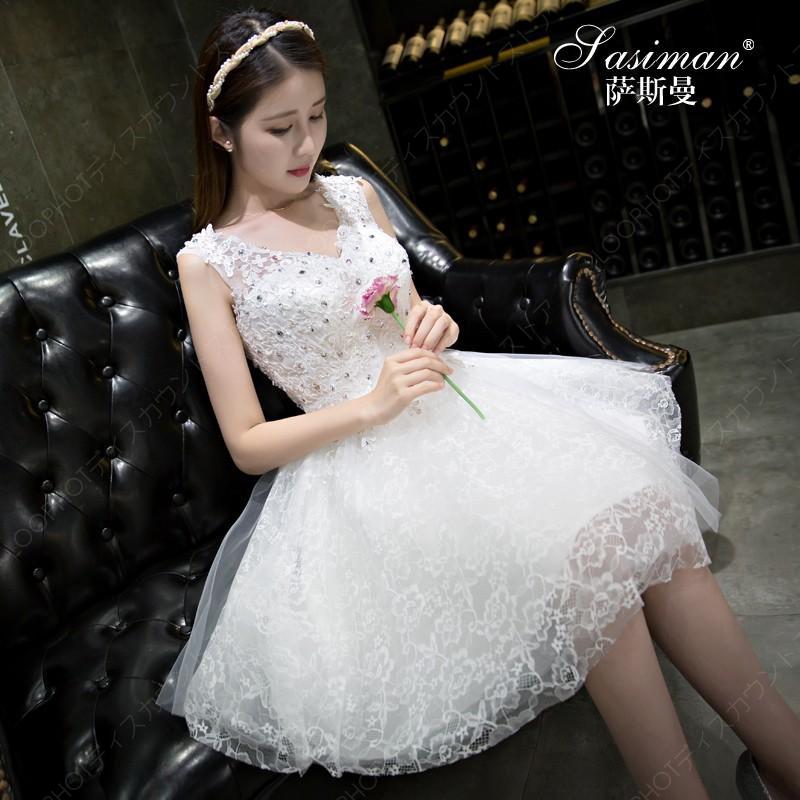 ミニドレス 白 ウェディングミニドレス 結婚式 安い 花嫁 ウェディングドレス 披露宴 プリンセス パーティードレス 二次会 ミニ 演奏会 コンサート 発表会-98