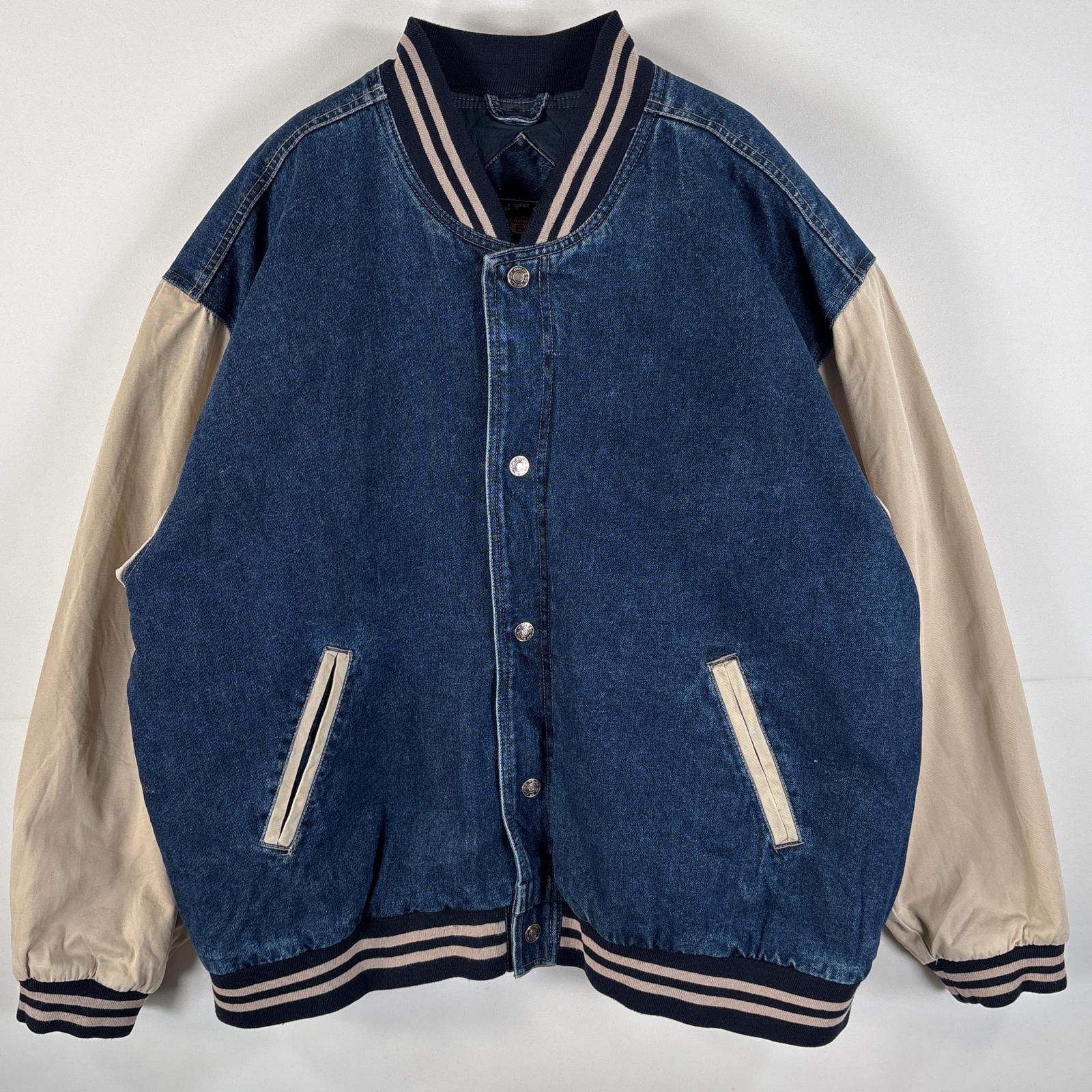 古着 ルート66 Route66 デニム スタジャン ビッグサイズ リブ付き キルティングライナー EXTRA LARGE インディゴブルー ベージュ メンズ