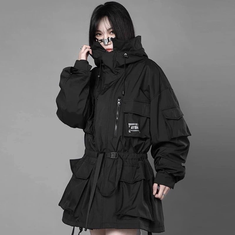 ジャケット 黒 レディース ジップアップパーカー フード付き マウンテンパーカー メンズ 男女兼用 オーバーサイズ アウトドア アウター ポケット ゆったり かっこいい
