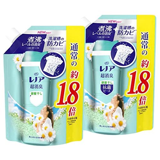 【まとめ買い】 超消臭 抗菌ビーズ 部屋干しDX 花とおひさまの香り 詰め替え 大容量 約1.8倍 (760ML) × 2個