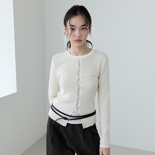 BUTTON POINT SLIM CARDIGAN IVORY
