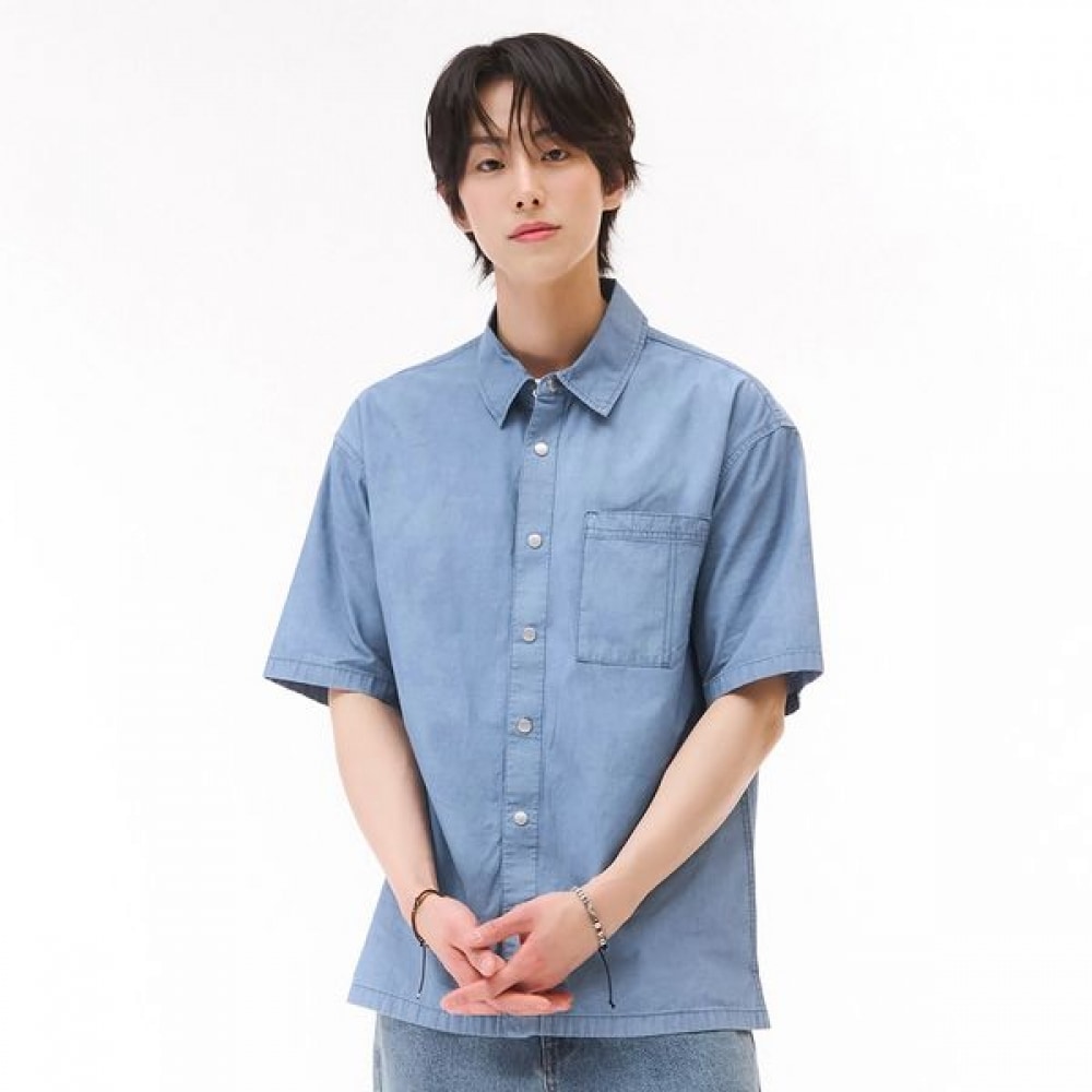 [チェースカルト] メンズデニムポケット半袖シャツ-EBRK5542D0D