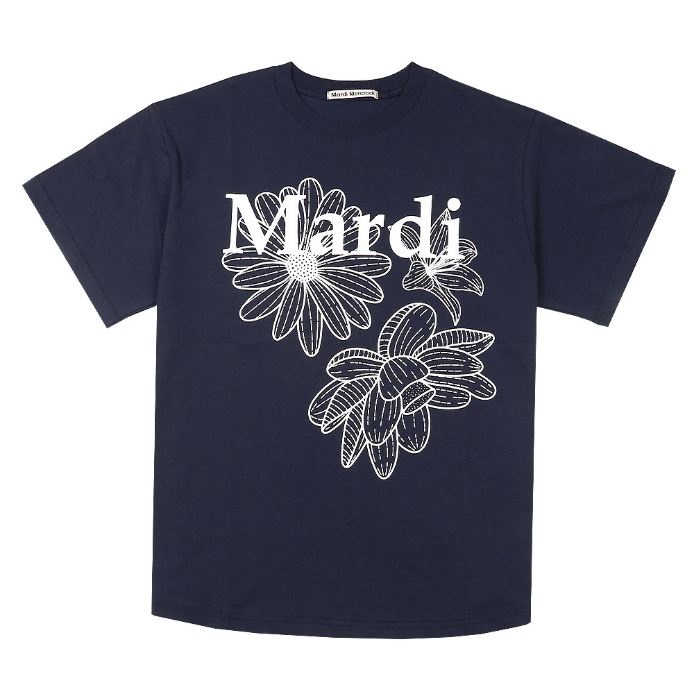 Tシャツ TSHIRT TRIPLE FLOWER NAVY WHITE 半袖 レディース 韓国 ファッション アパレル