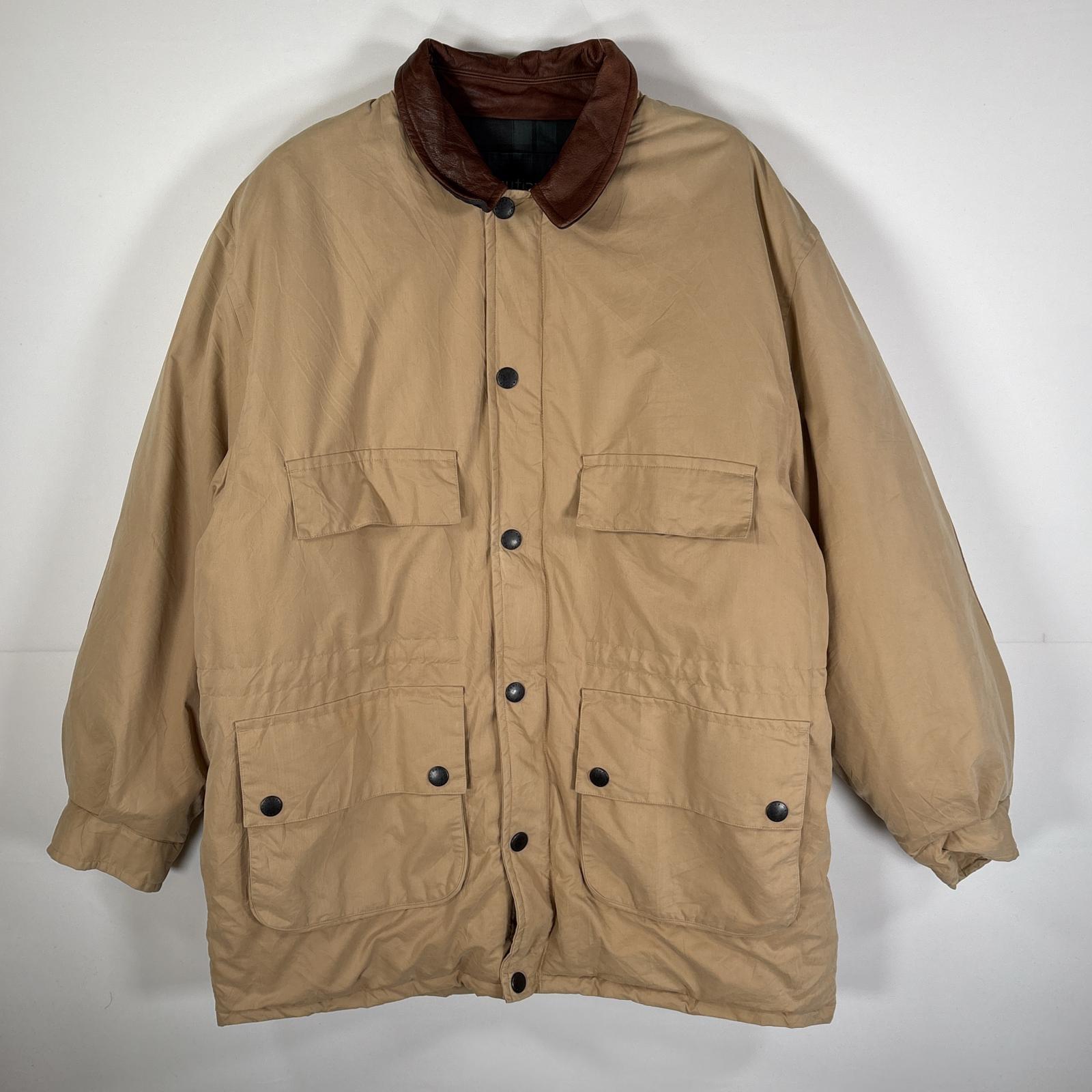 古着 90s/90年代 ダウンジャケット エルボーパッチ 襟レザー ビッグサイズ XL ベージュ メンズ