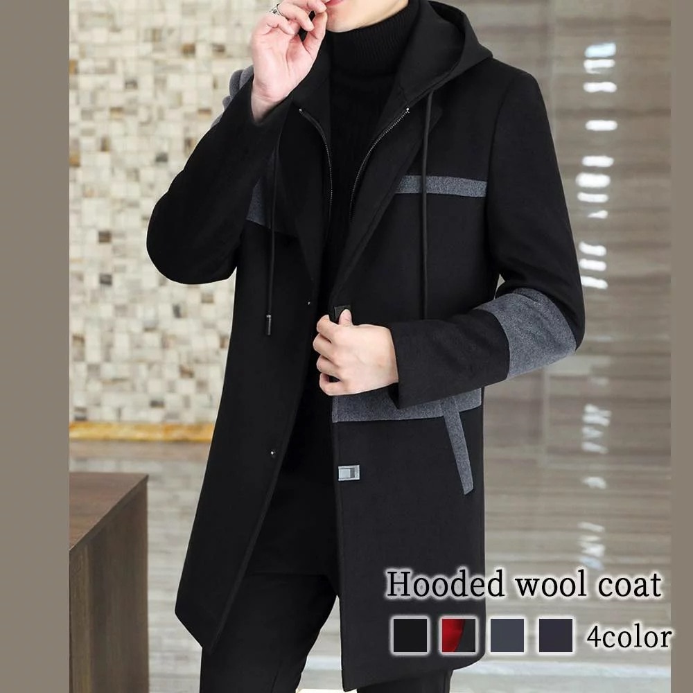 フード付きウールコートチェスターコートメンズスリム大きいサイズロングブランドコートおしゃれ大人ビジネスジャケット仕事ファッションカジュアルかっこいいお洒落4030オフィス5020