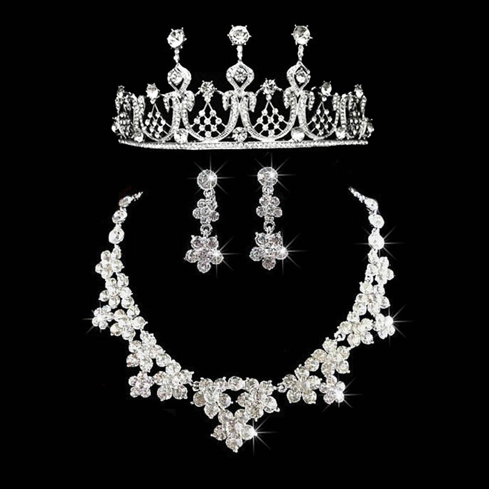 ダイアナウエディングジュエリーセット ピアス＆ネックレス＆ティアラ 首飾り チョーカー レディース 結婚式 パーティジュエリー ラインストーン 王冠 戴冠式 コスプレ 仮装 mt697xxxxxxxx