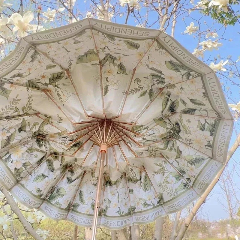 レトロで 高ルックスの16骨カラーゴム二重 日傘 完全遮光 女性の日焼け止め UVカット日傘 日傘 折りたたみ 遮光100 晴雨兼用【1つ買うと1つおまけ】0018