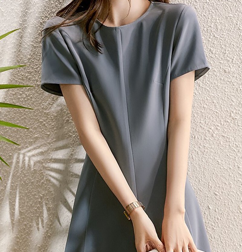 ワンピース プルオーバー ワンピドレス 膝下 袖あり 半袖 Uネック ラウンドネック セミフレア タイト 細身 Aライン かわいい 大人可愛い きれいめ シンプル 大人 上品 おしゃれ お洒落